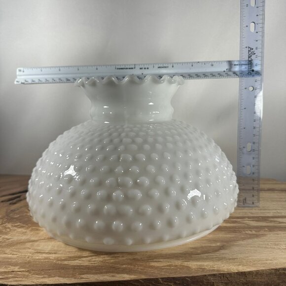 Vintage White Milk Glass Hobnail Lamp Globe Shade 10" Fitter Crimped Ruffled - Picture 9 of 9